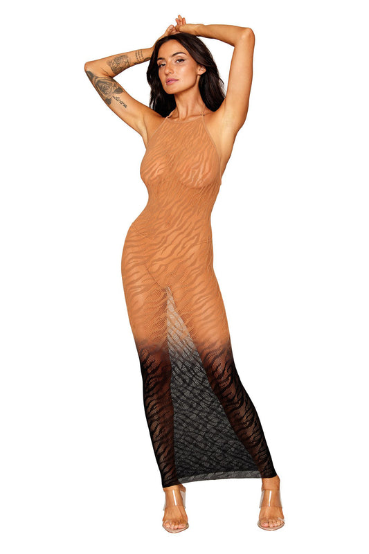 Bodystocking Gown - One Size - Black/copper DG-0488BCOPOS